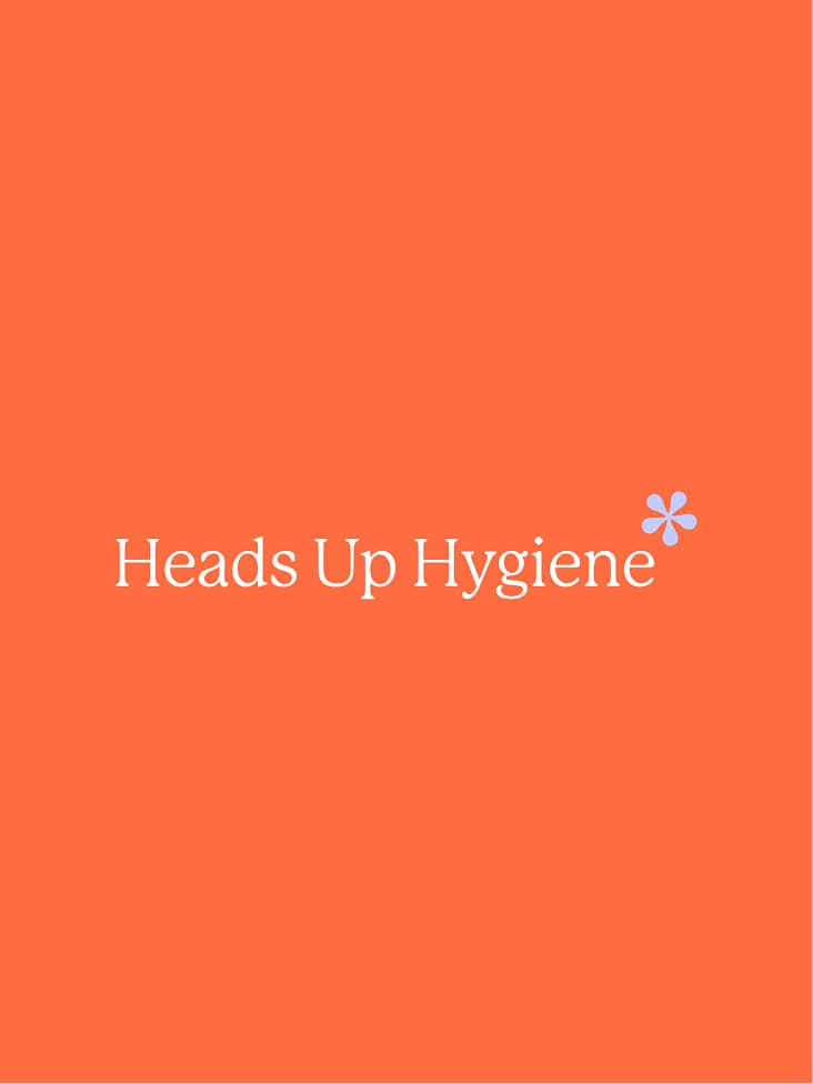 Heads Up Hygiene ad — orange brand card