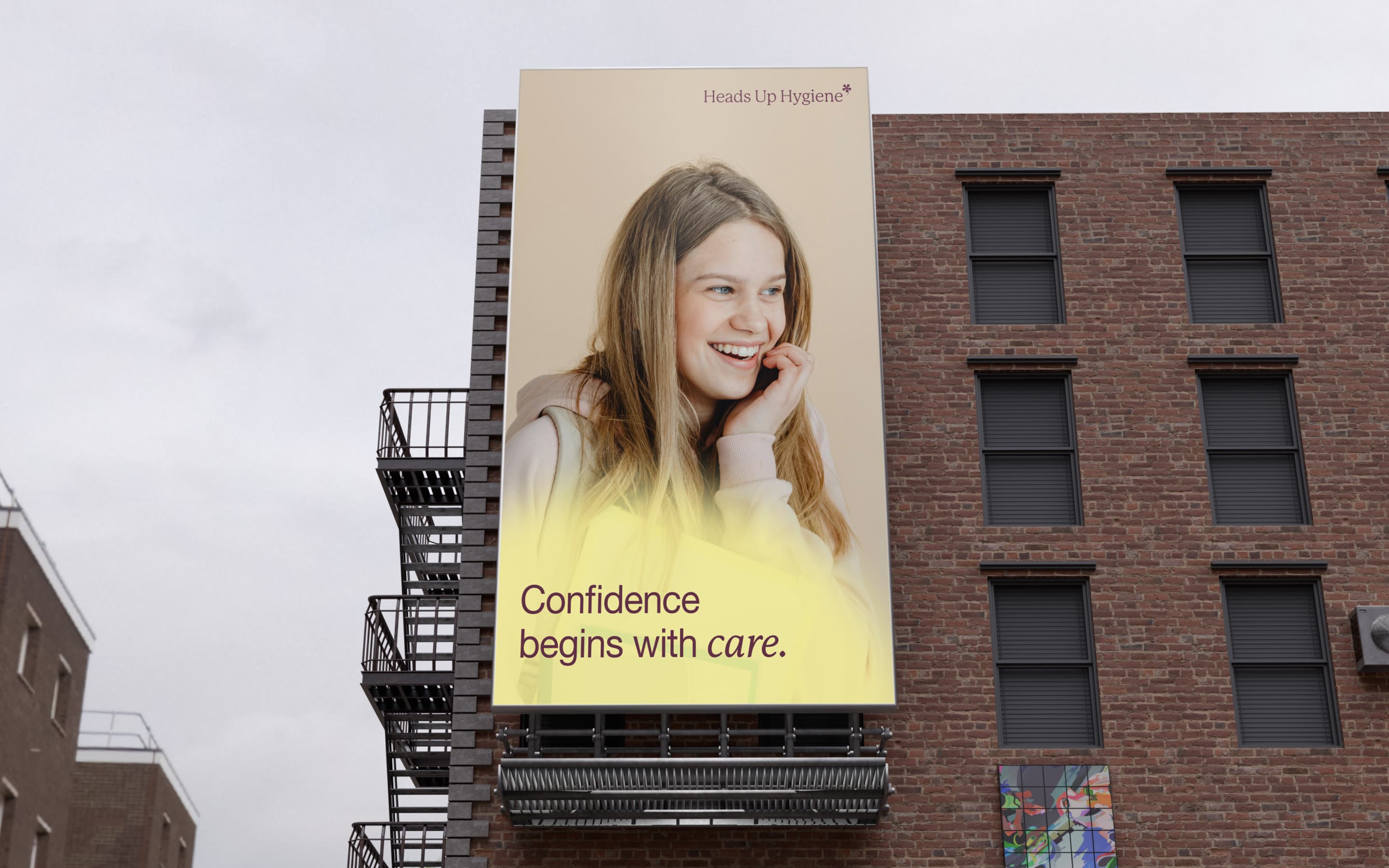 Heads Up Hygiene billboard mockup — Confidence begins with care