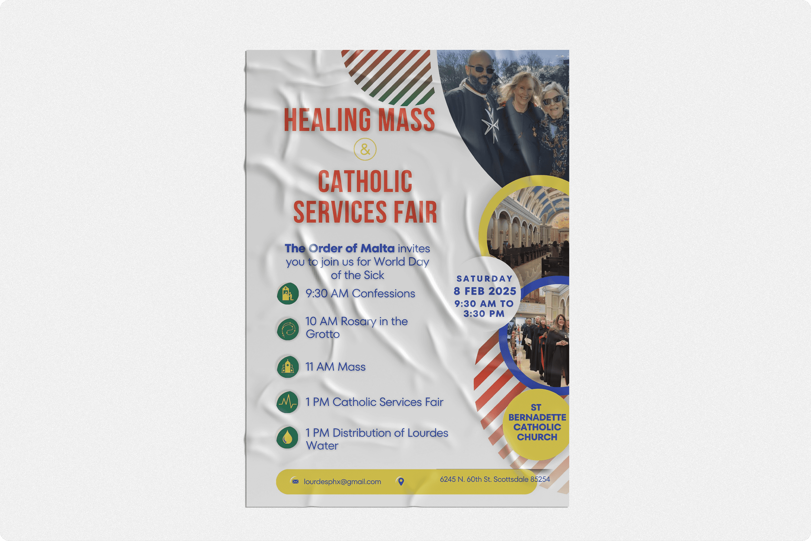 Order of Malta Healing Mass & Catholic Services Fair detailed poster design