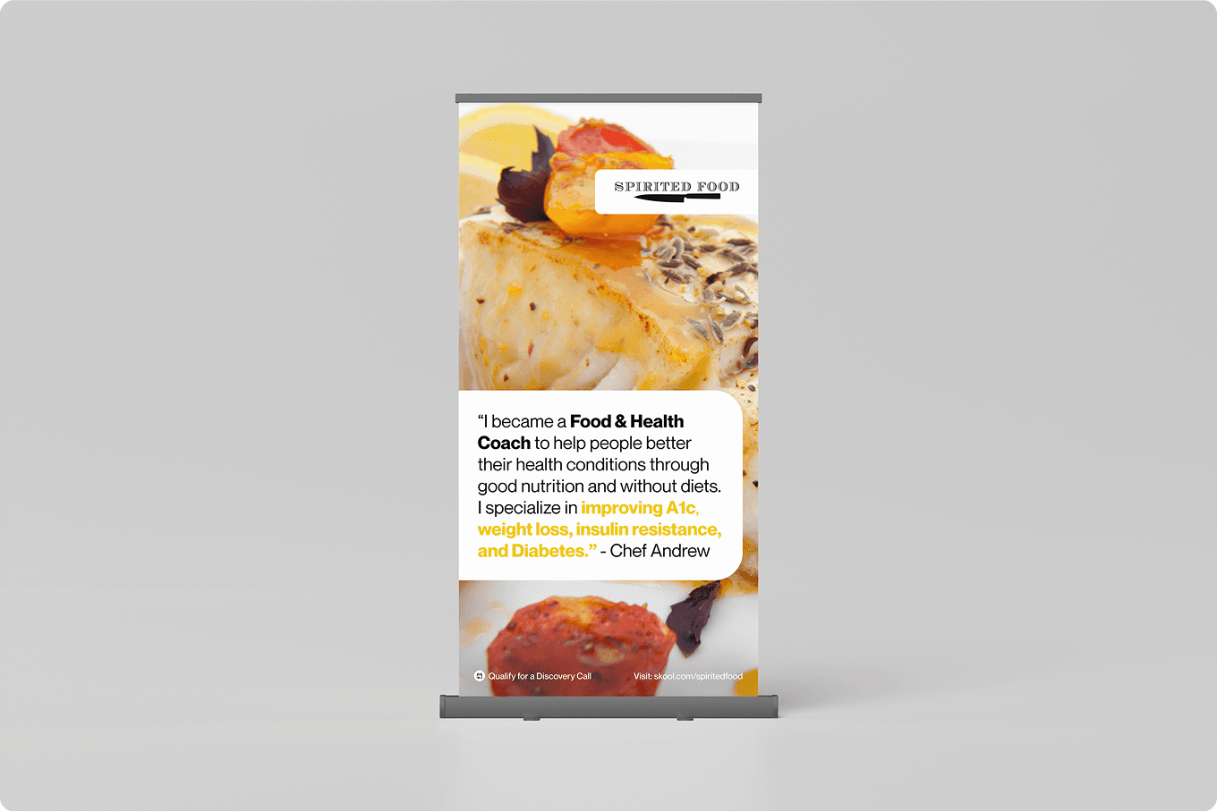Spirited Food standing banner mockup with food photography