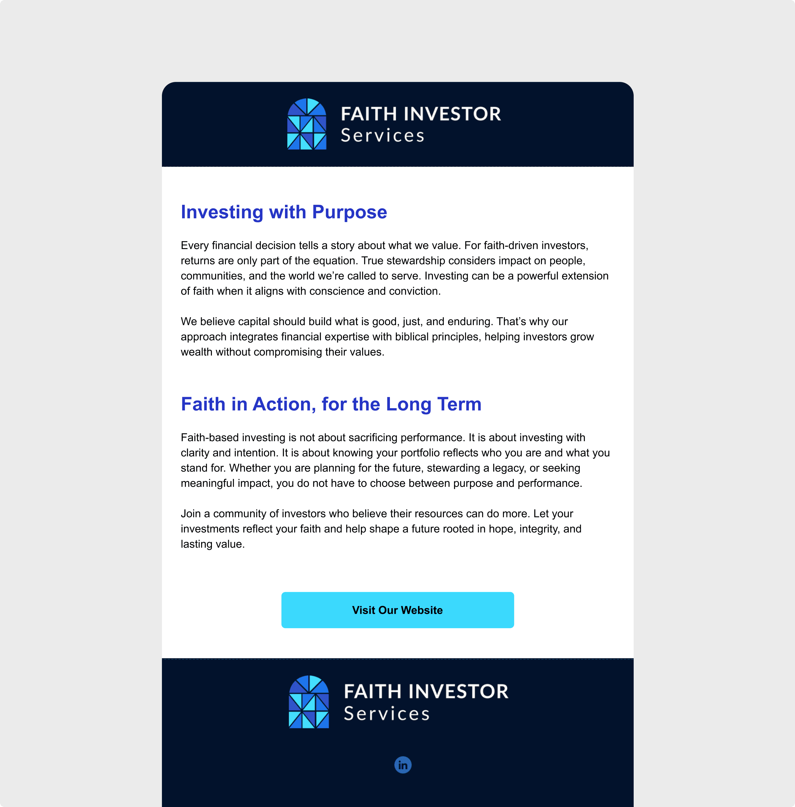 Faith Investor Services email campaign