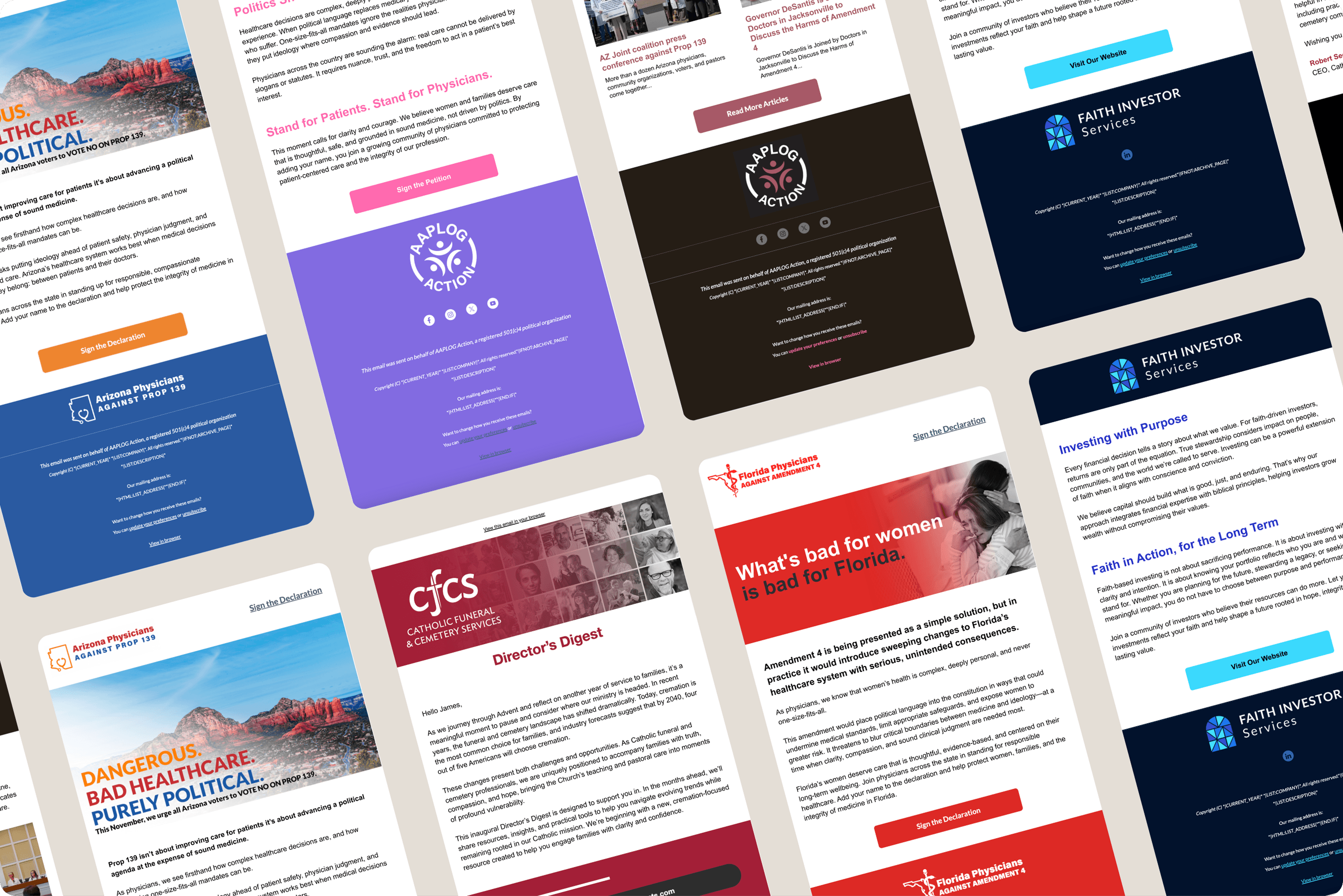 A collage of faith-led email campaign designs