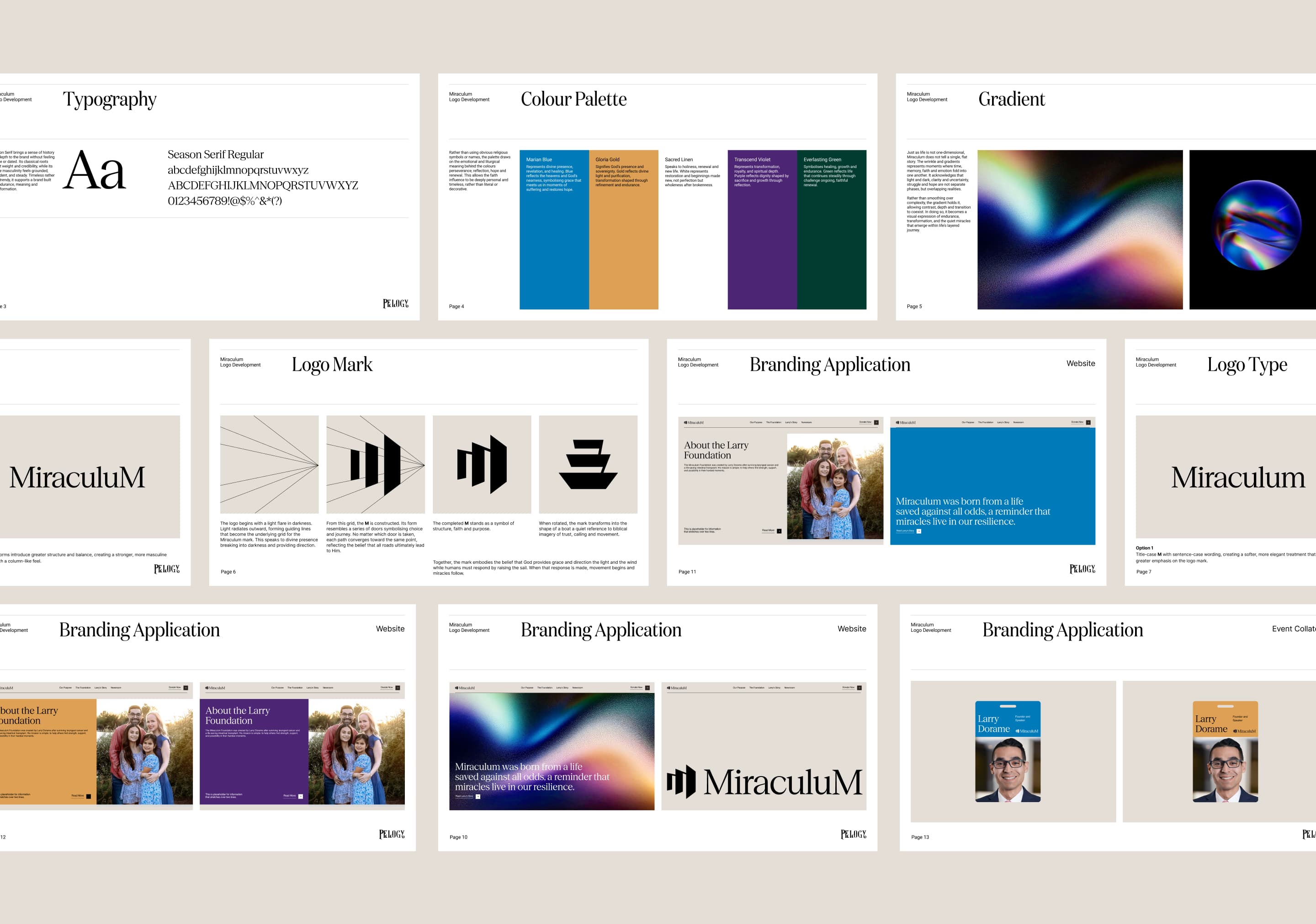 Miraculum branding guidelines – typography, colour palette, gradient, logo mark, and applications