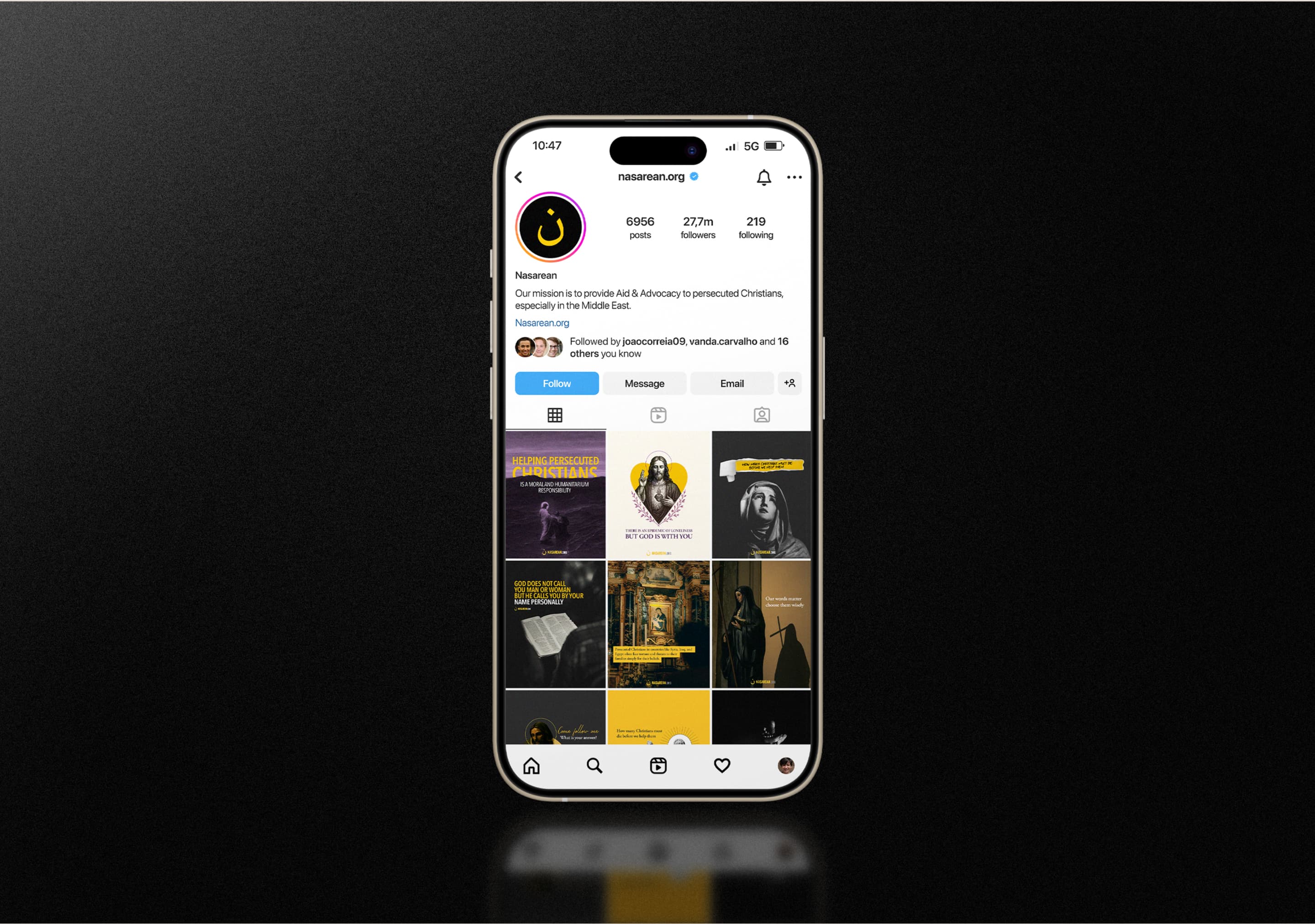 Nasarean Instagram profile shown on a smartphone